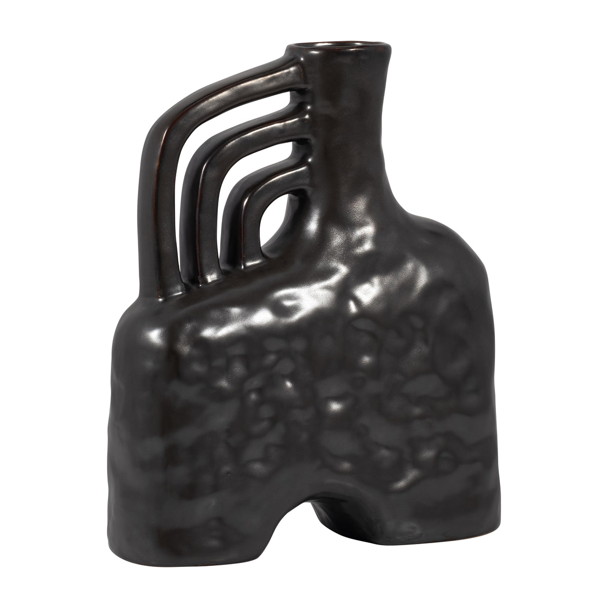 Rowen Black Ceramic Metallic Triple Handle Vase