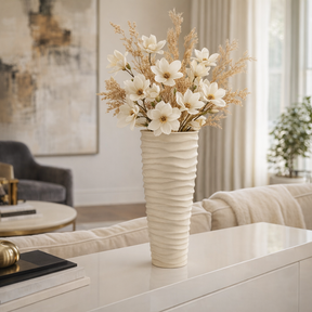 Greenville Ivory/Nickel Large Metal Rugged Vase