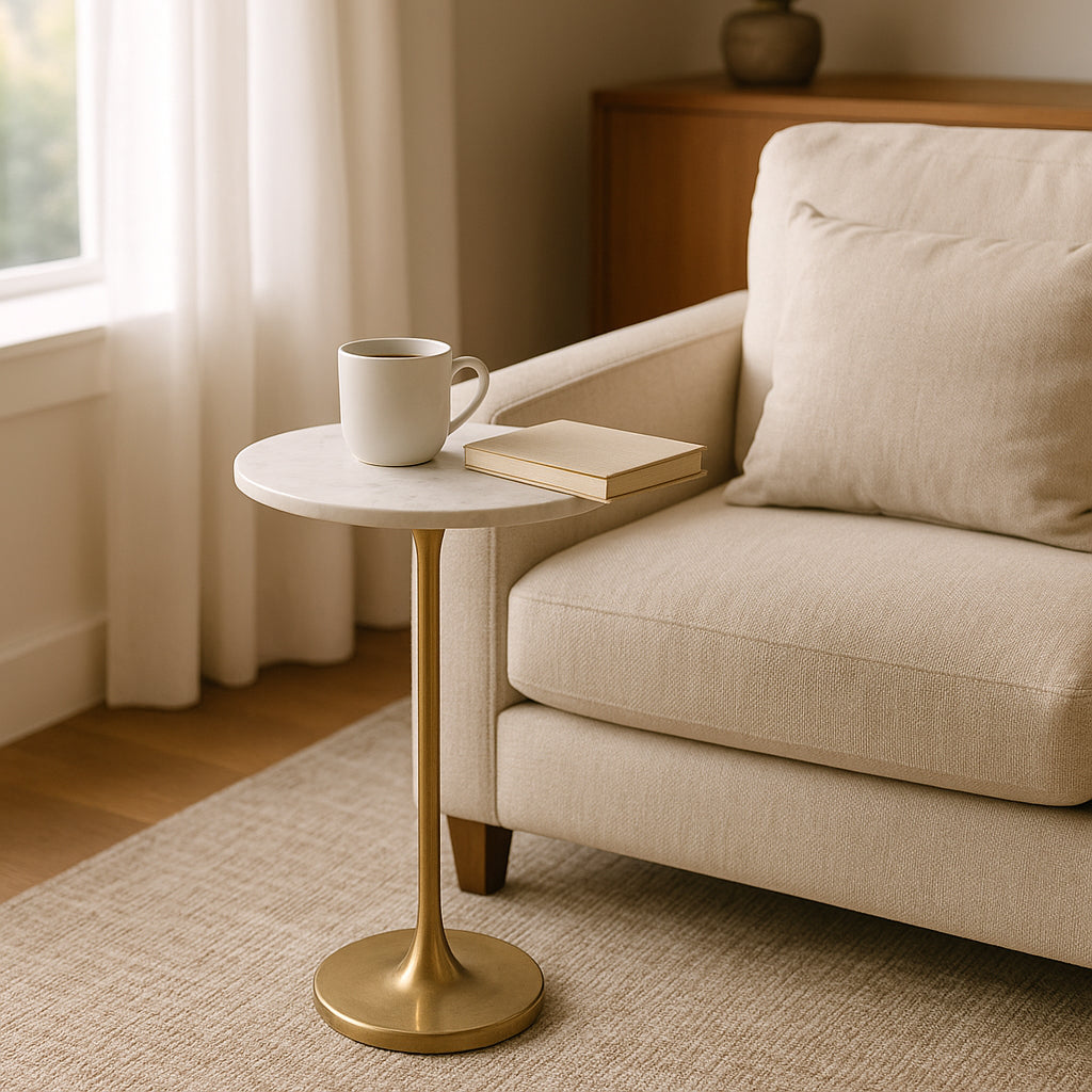 Goat Rock Gold/White Metal Round Drink Table