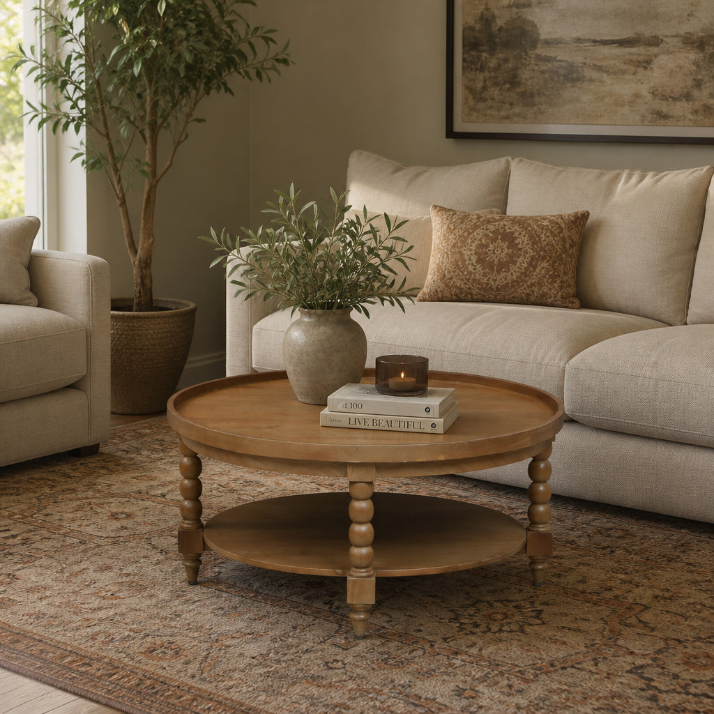 Sandia Brown Traditional Coffee Table with Shelf