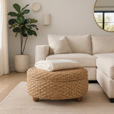 Beveridge Brown Waterhyacinth Storage Ottoman with Ball