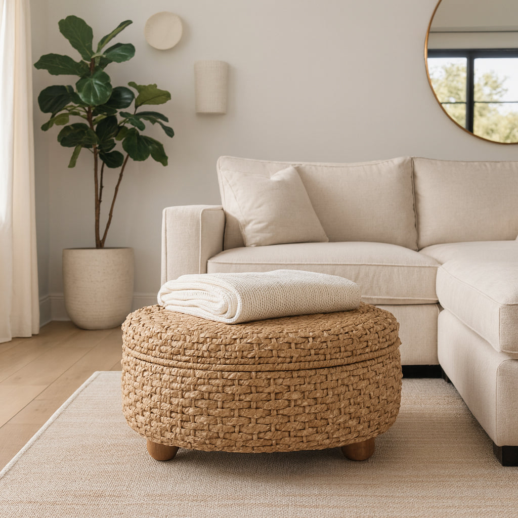 Beveridge Brown Waterhyacinth Storage Ottoman with Ball