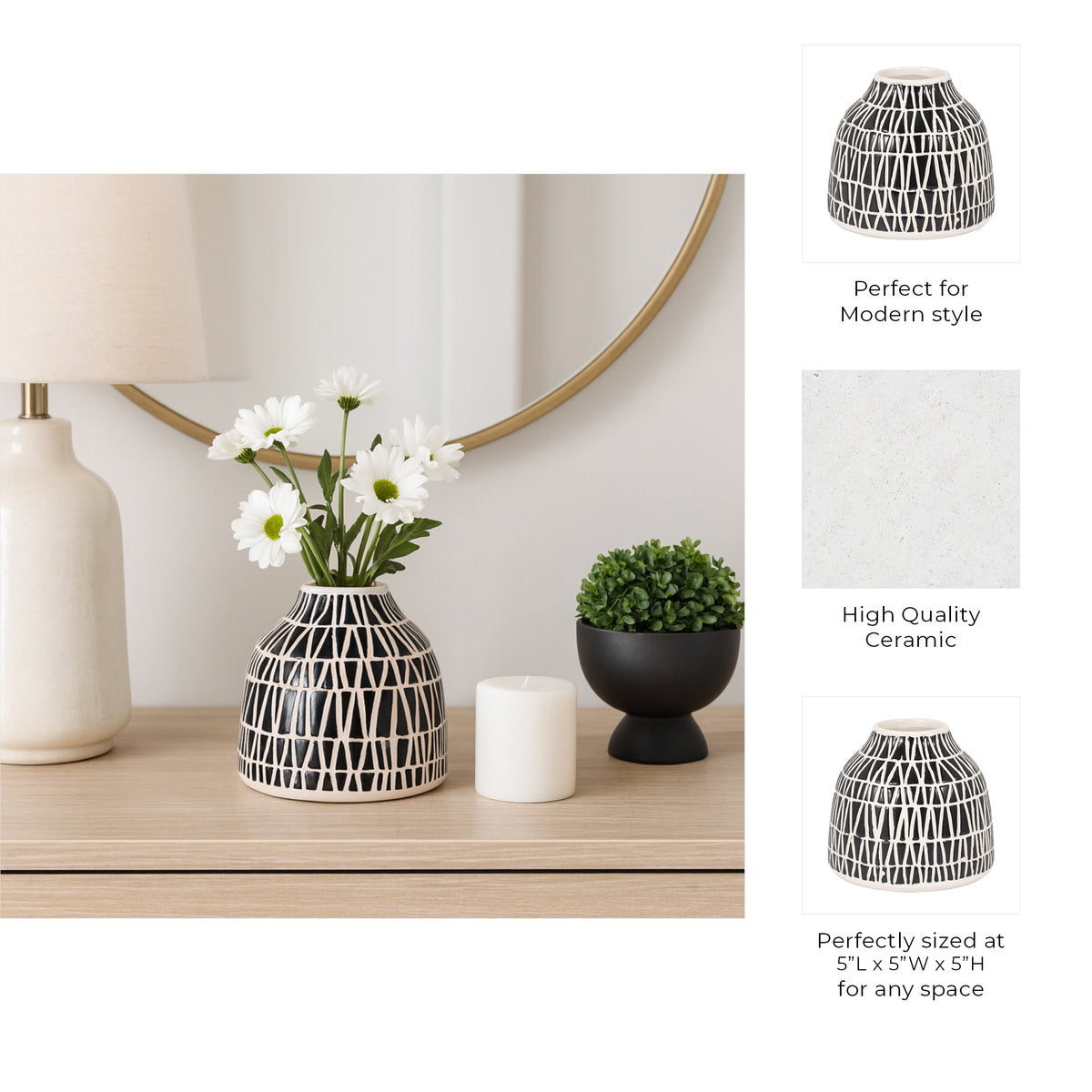 Ingleside Black Ceramic Tribal Vase