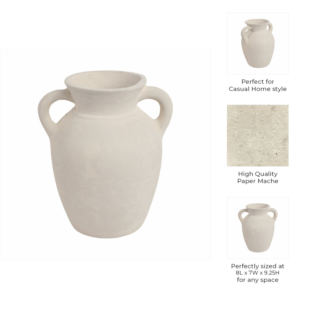 Carlinrose Ivory Paper Mache Vase with Handles