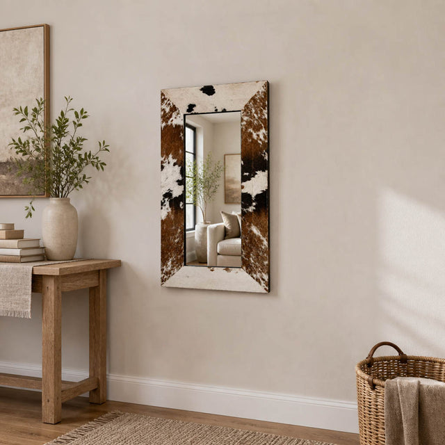 Racimo Brown/White Small Hair on Hide Cow Print Mirror