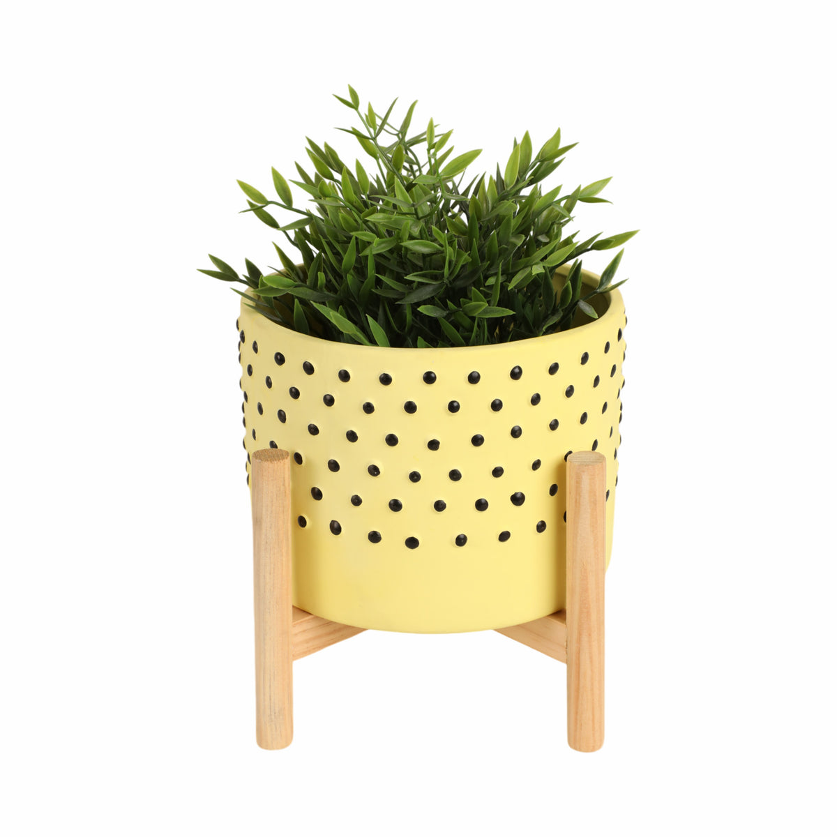 Newcastle Yellow Medium Dotted Planter with Wood Stand