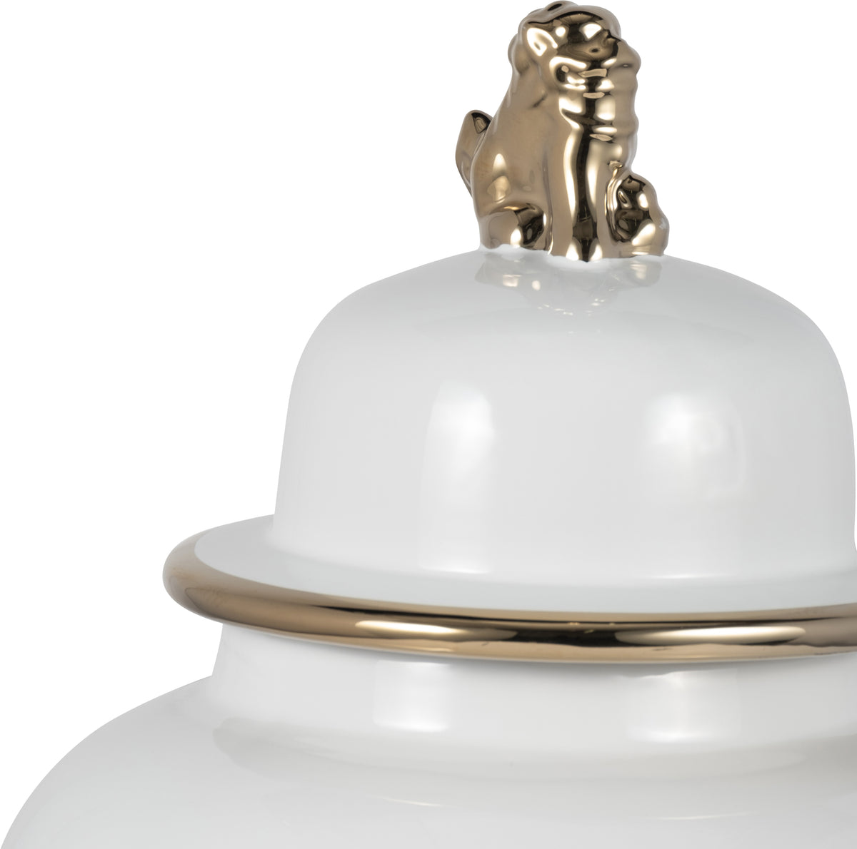 Arlenbeach White/Gold Ceramic Lion Head Temple Jar