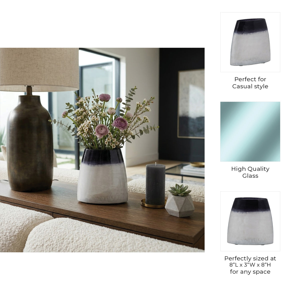 Dos Cabezas Blue/White Glass Ombre Vase