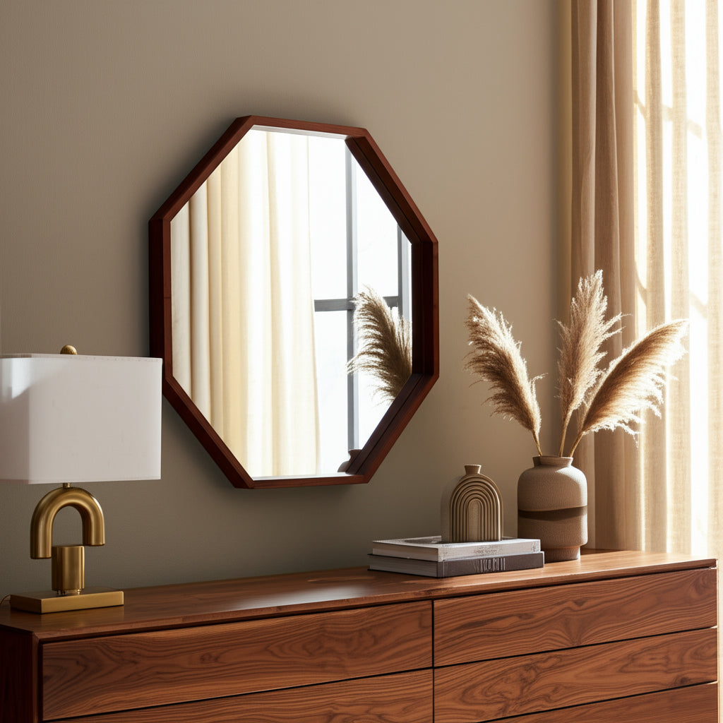 Heath Place Cherry Wood Octagon Shaped Mirror