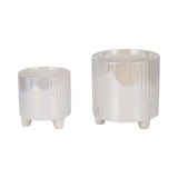 Silverado Ivory Iridescent Line Footed Planters (Set of 2)