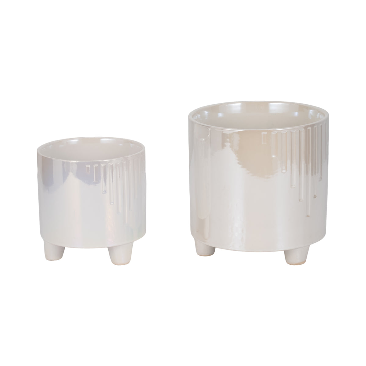 Silverado Ivory Iridescent Line Footed Planters (Set of 2)