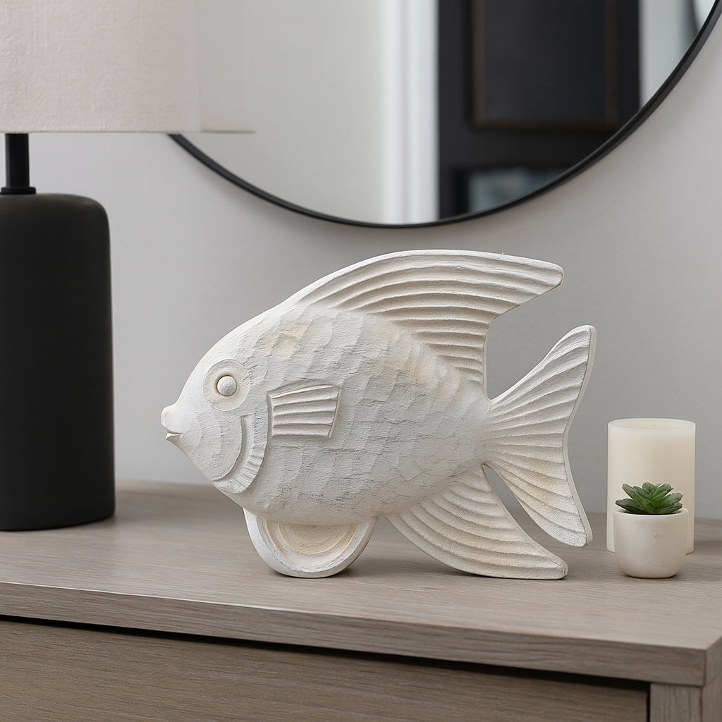 Ojala Whitewash Resin Fish Figurine - 14332-02EC