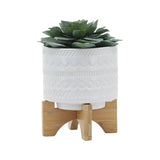 Crest White Tribal Planter with Wood Stand