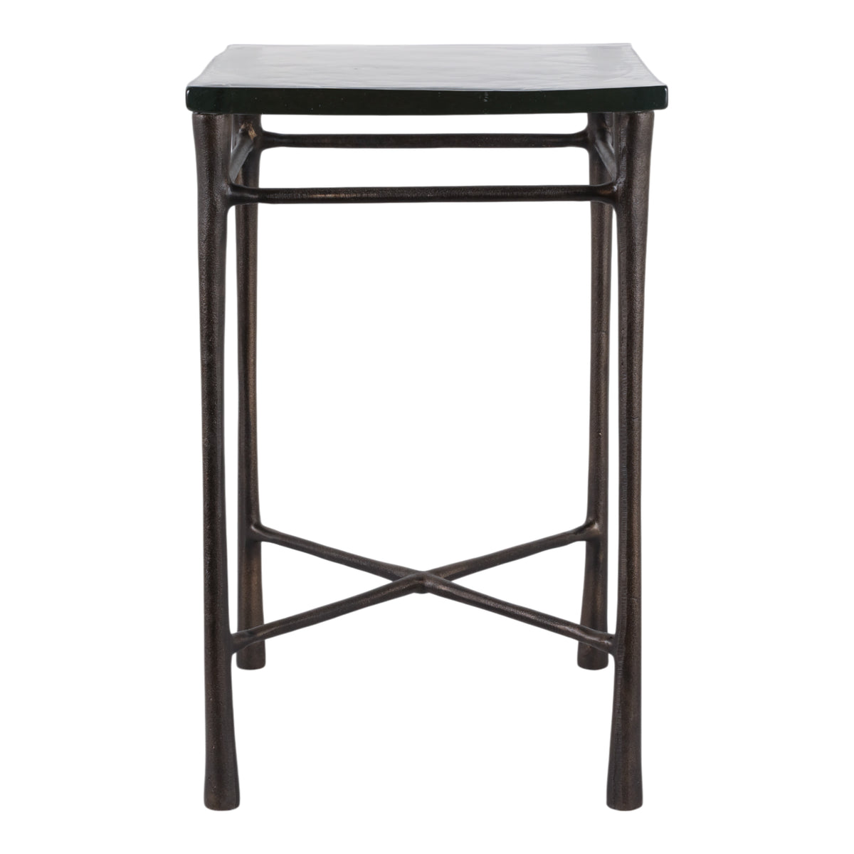 Colma Clear/Antique Brass Thick Glass Top Square Accent Table