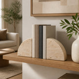 Lucca Tan Travertine Half Dome Bookends (Set of 2)
