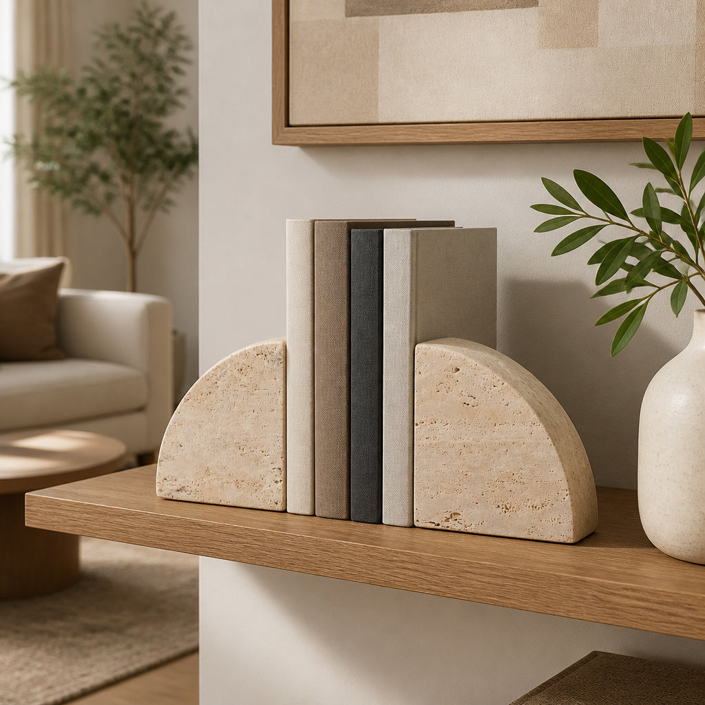 Lucca Tan Travertine Half Dome Bookends (Set of 2)