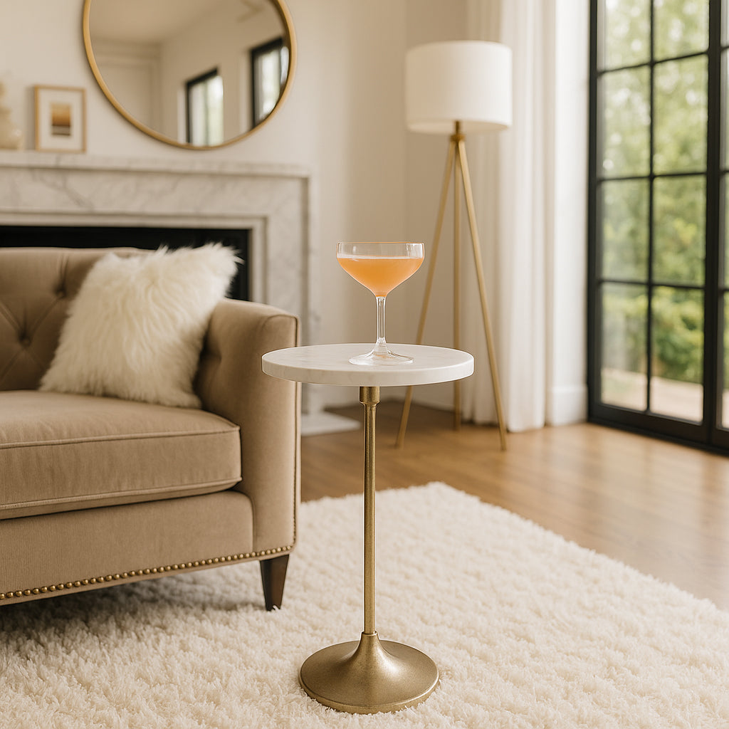 Beaumont White/Gold Drink Table with Marble Top