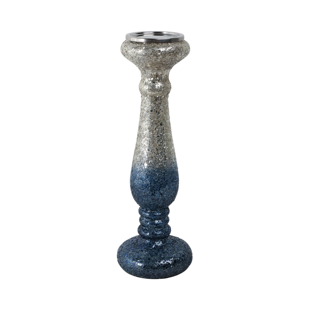 Woodman Silver/Blue Crackle Candle Holder