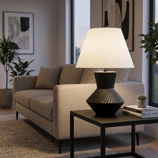 San Benito Black/White Ribbed Totem Table Lamp