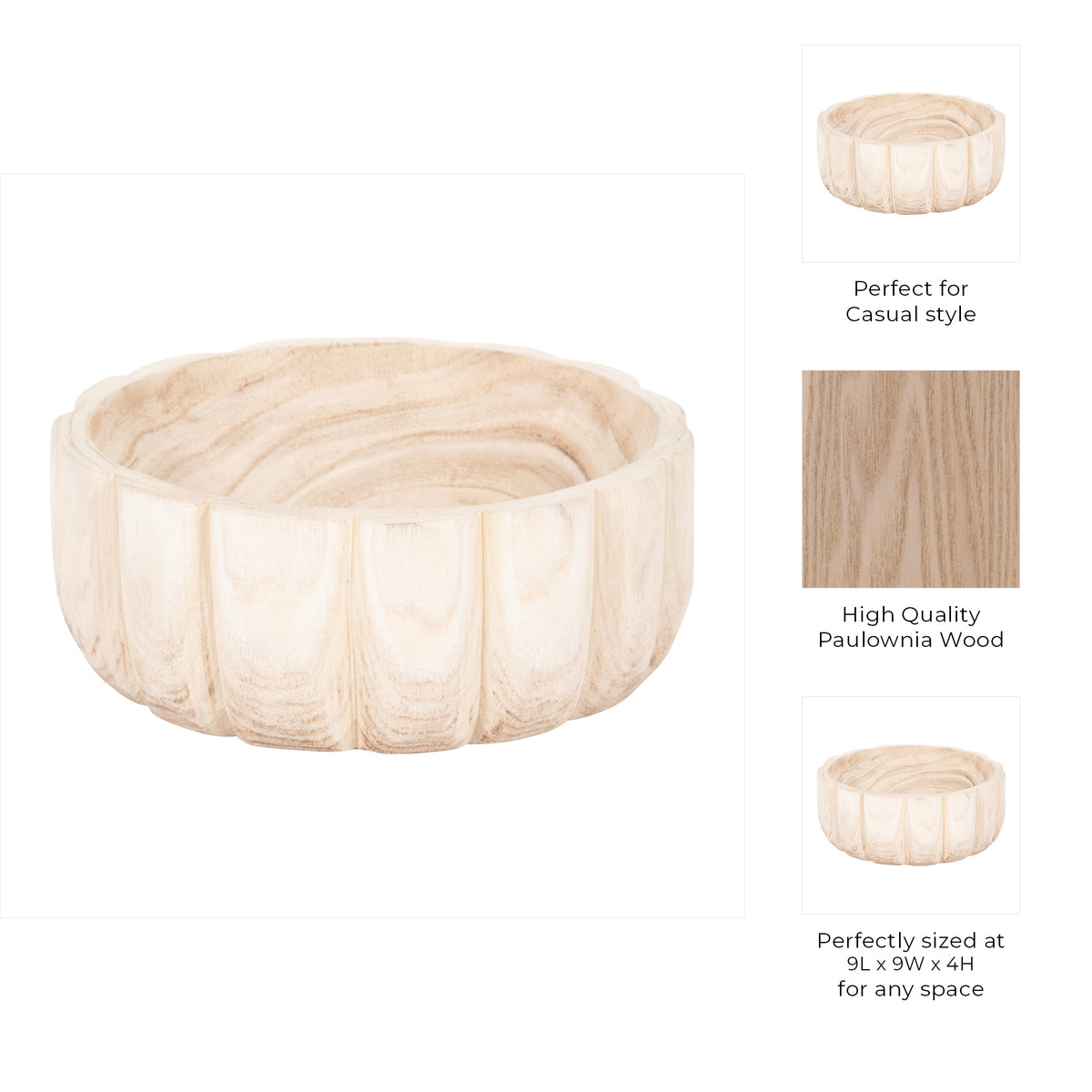 Nubieber Natural Wood Scalloped Bowl