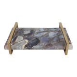 Hermonbrook Blue/Ivory/Gold Agate Tray with Handles