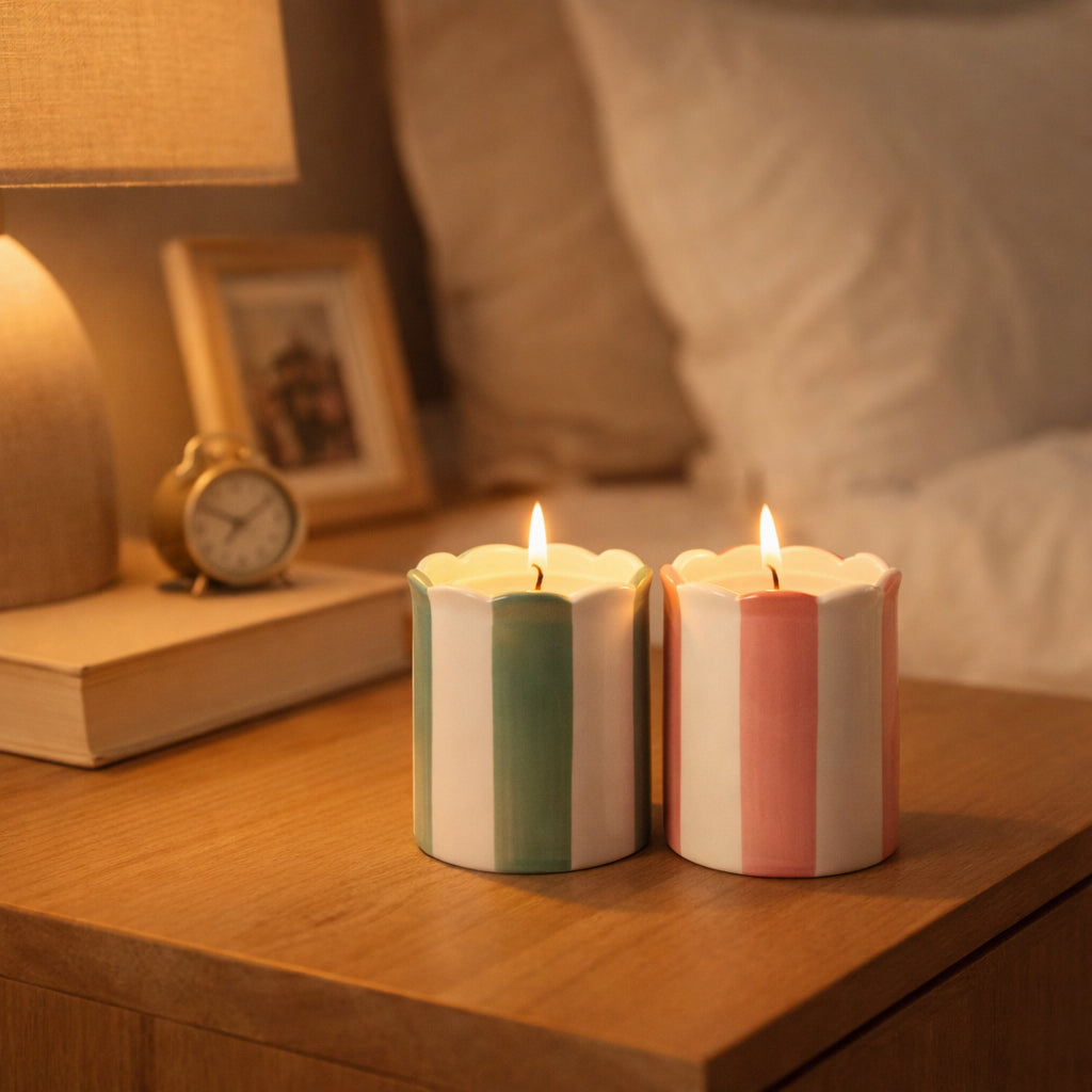Sun City Multicolor Coconut Goji Orange Stripe Candles (Set of 2)