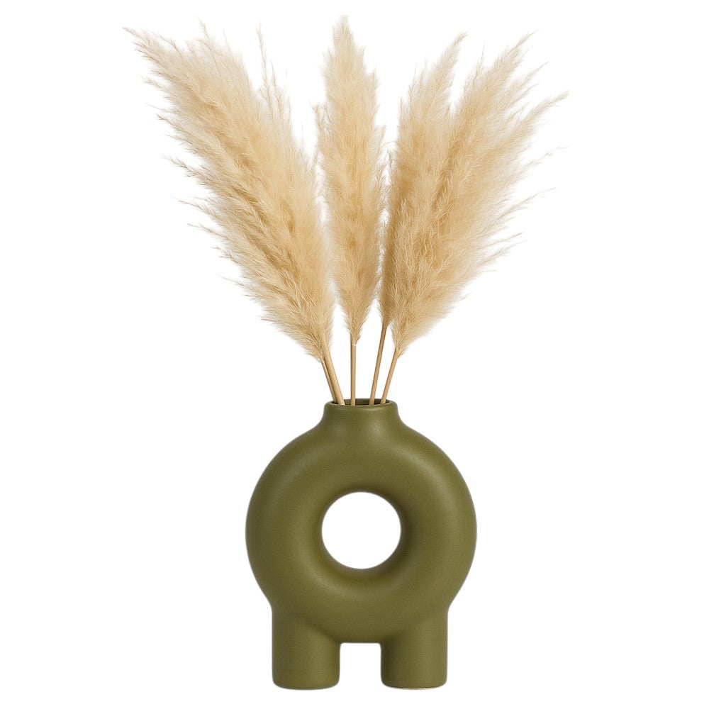 The Oaks Olive Ceramic Donut Footed Vase