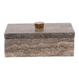 Southgate Gray/Brown Dark Travertine Marble Box with Metal Knob