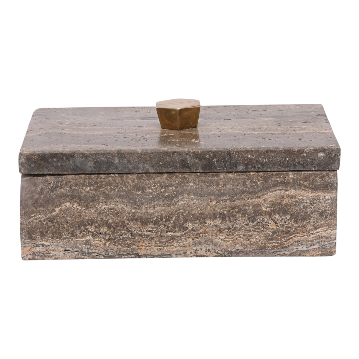 Southgate Gray/Brown Dark Travertine Marble Box with Metal Knob