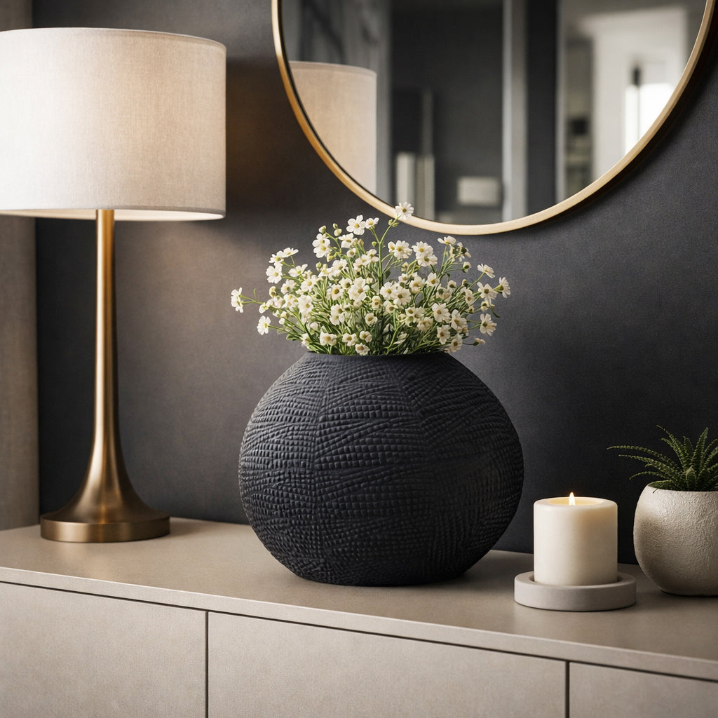 Heltonwell Black Glass Textured Vase