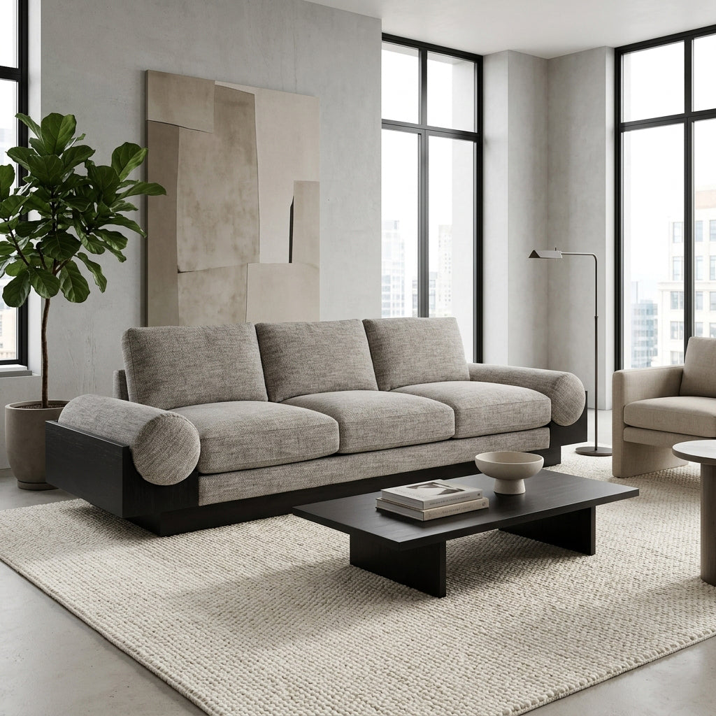Pierpont Bay Tan/Black 3-Seater Bolster Sofa with Wood Base