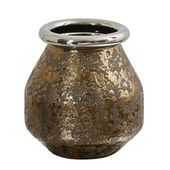 9.5” Textured Bronze Vase with Silver Rim - Ornate Home