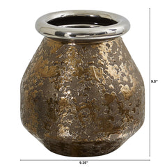 9.5” Textured Bronze Vase with Silver Rim - Ornate Home