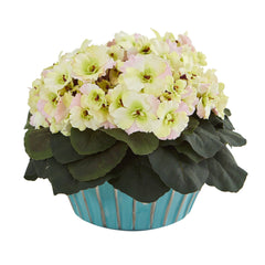 9” African Violet Artificial Plant in Turquoise Vase - Ornate Home