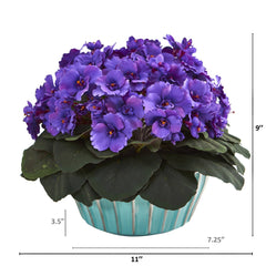 9” African Violet Artificial Plant in Turquoise Vase - Ornate Home