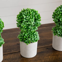 9" Artificial Mini Boxwood Ball Topiary in Cement Planter - Set of 3 - Ornate Home