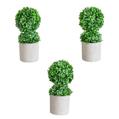 9" Artificial Mini Boxwood Ball Topiary in Cement Planter - Set of 3 - Ornate Home