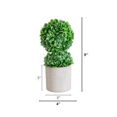 9" Artificial Mini Boxwood Ball Topiary in Cement Planter - Set of 3 - Ornate Home