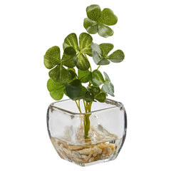 9” Clover Artificial Plant in Glass Planter (Set of 2) - Ornate Home