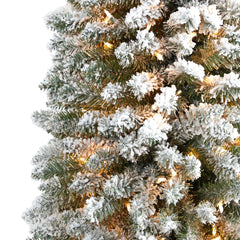 9’ Flocked Pencil Artificial Christmas Tree with 600 Clear Lights and 896 Bendable Branches - Ornate Home