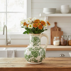 9”  Floral Tuscan Ceramic Green Scroll Jar - Ornate Home