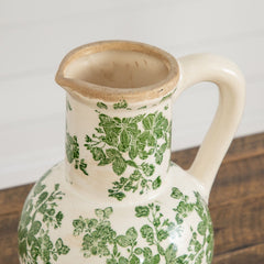9”  Floral Tuscan Ceramic Green Scroll Jar - Ornate Home