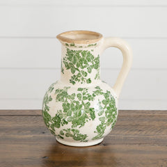 9”  Floral Tuscan Ceramic Green Scroll Jar - Ornate Home