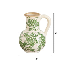 9”  Floral Tuscan Ceramic Green Scroll Jar - Ornate Home