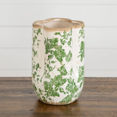 9” Floral Tuscan Ceramic Green Scroll Vase - Ornate Home