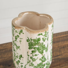 9” Floral Tuscan Ceramic Green Scroll Vase - Ornate Home
