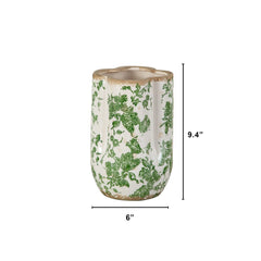 9” Floral Tuscan Ceramic Green Scroll Vase - Ornate Home