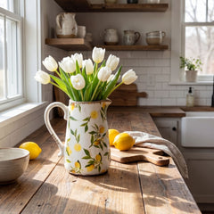 9” Lemon Print Ceramic Rustic Jug Vase - Ornate Home