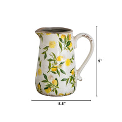 9” Lemon Print Ceramic Rustic Jug Vase - Ornate Home