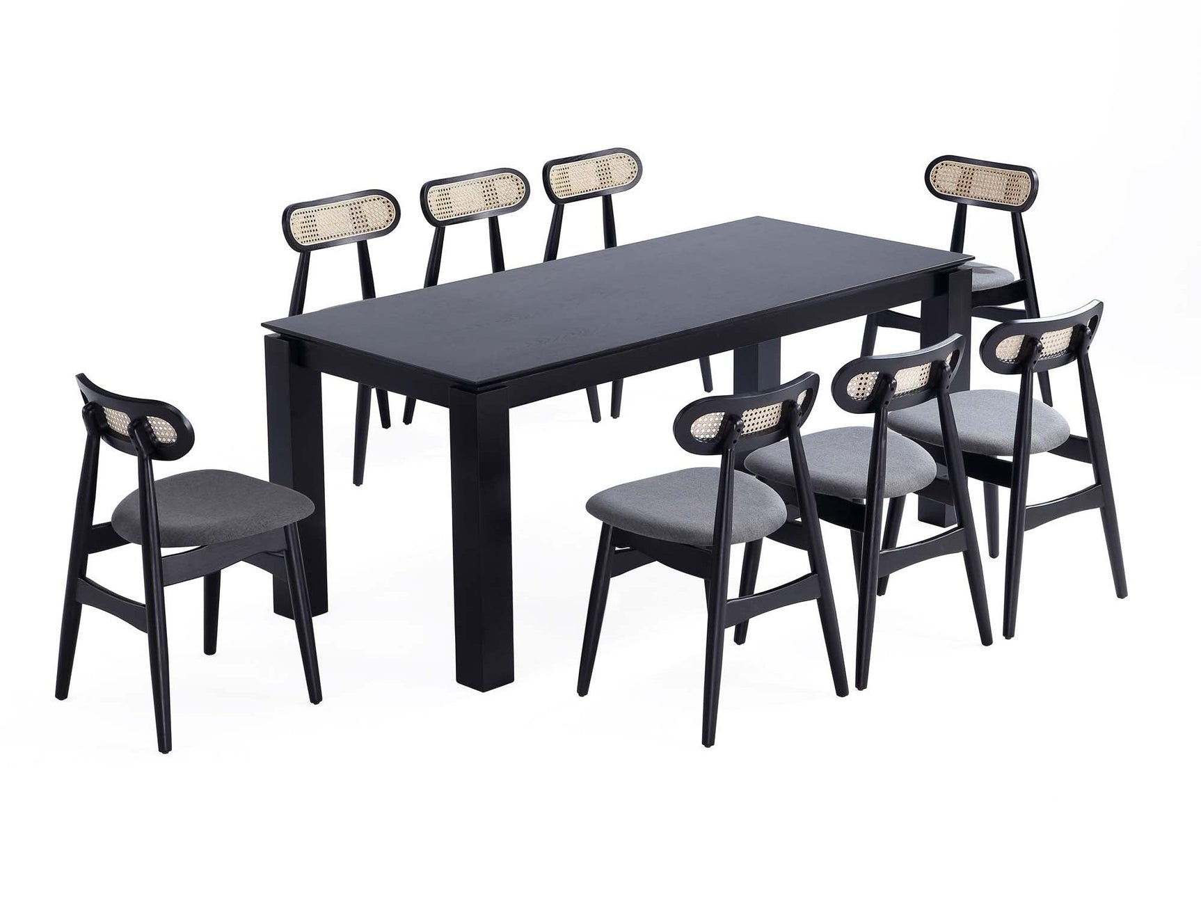 9-Piece Rockaway 70.86 Dining Set in Black with 8 Colbert Dining Chairs - Ornate Home